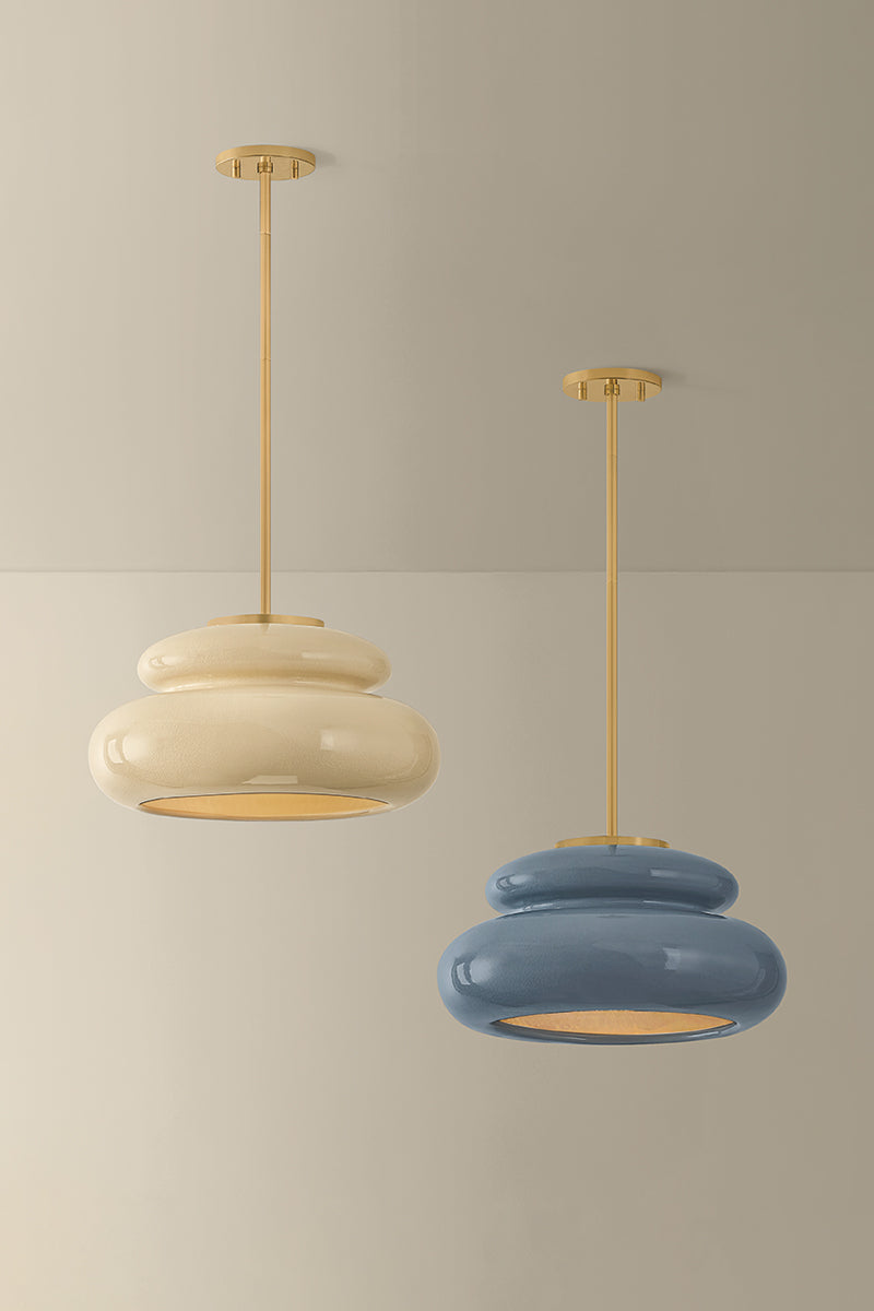 Mitzi by Hudson Valley Lighting Pia Pendant in Aged Brass / Ceramic Butter Crackle, detail view 2