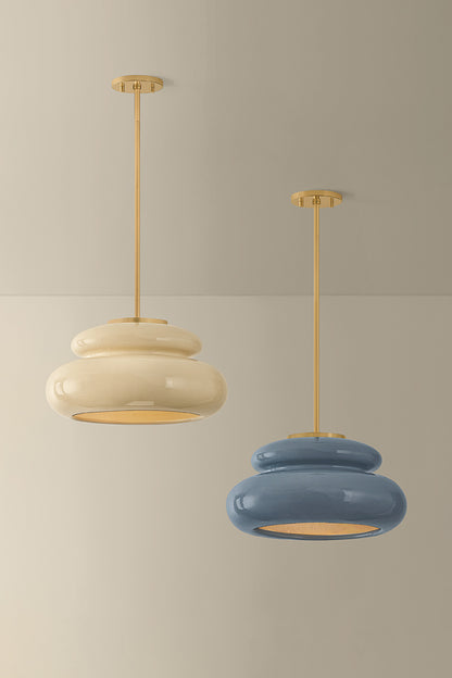 Mitzi by Hudson Valley Lighting Pia Pendant in Aged Brass / Ceramic Butter Crackle, detail view 2
