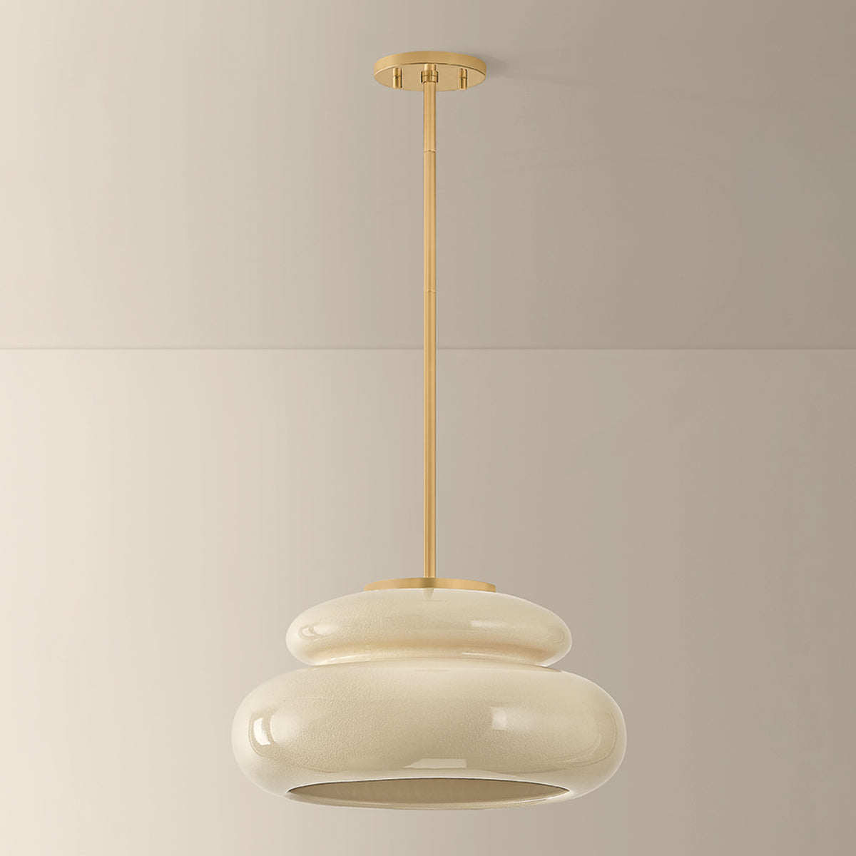 Mitzi by Hudson Valley Lighting Pia Pendant in Aged Brass / Ceramic Butter Crackle, detail view 3