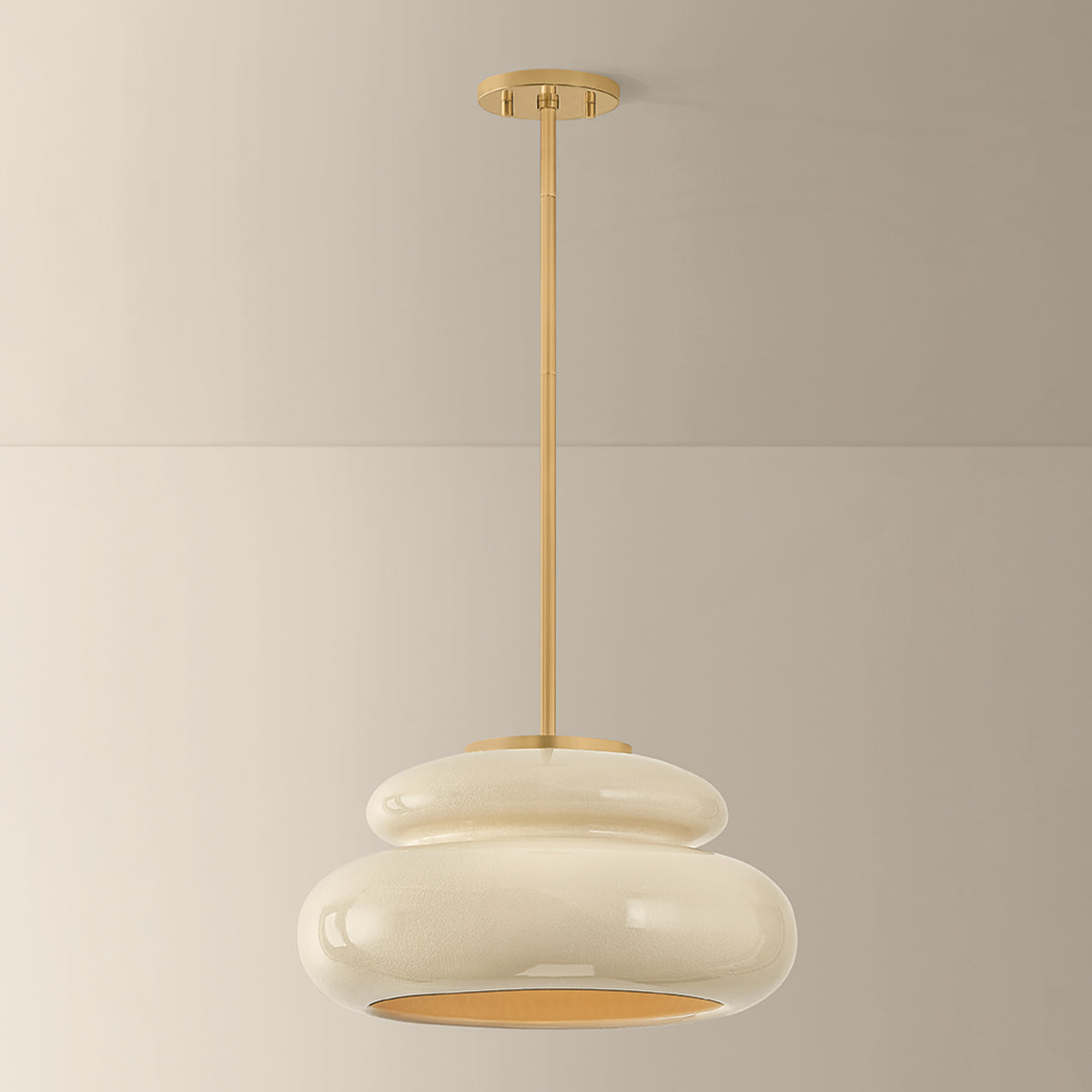 Mitzi by Hudson Valley Lighting Pia Pendant in Aged Brass / Ceramic Butter Crackle, detail view 5