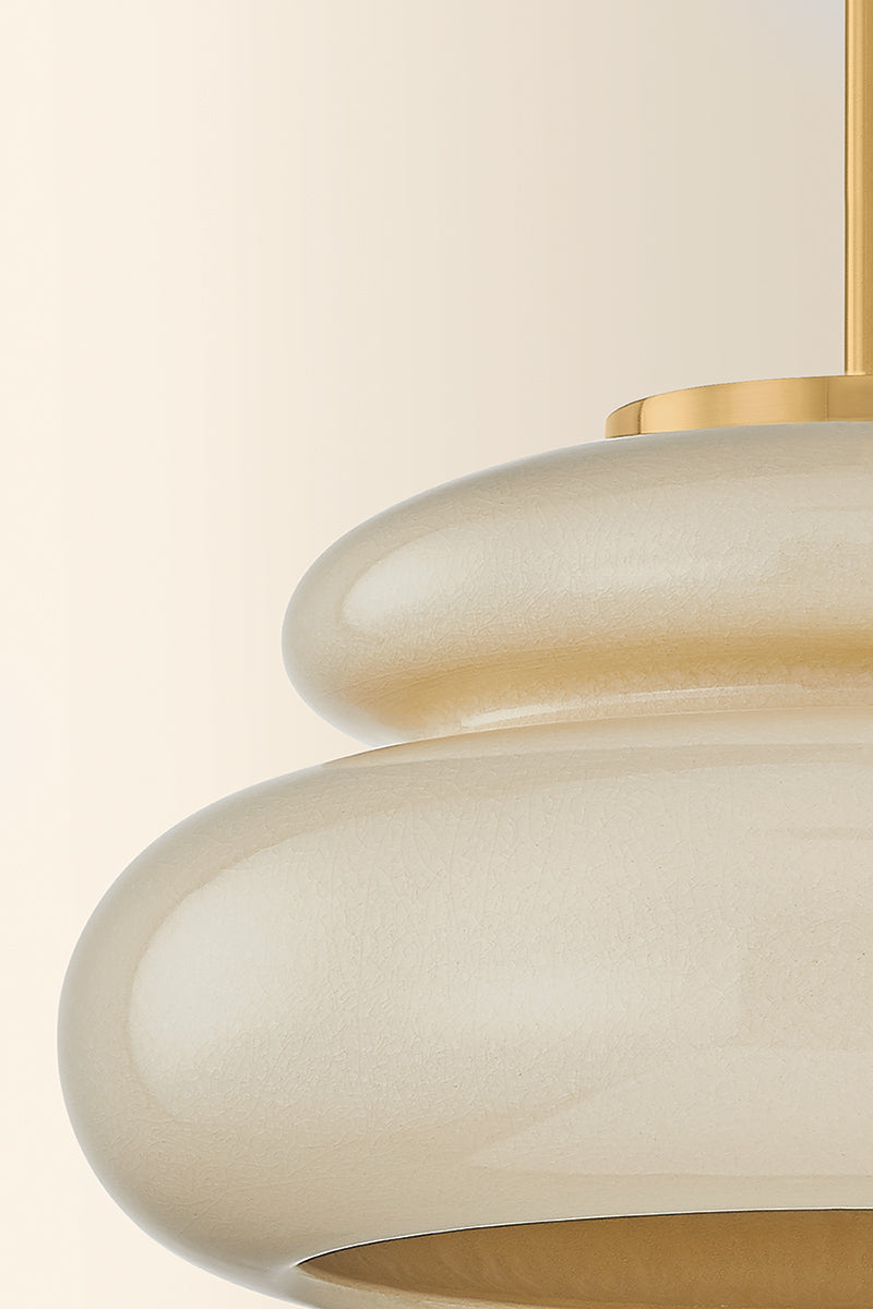 Mitzi by Hudson Valley Lighting Pia Pendant in Aged Brass / Ceramic Butter Crackle, detail view 6