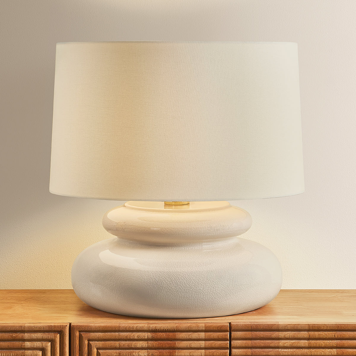 Mitzi by Hudson Valley Lighting Pia Table Lamp in Aged Brass / Ceramic Butter Crackle, detail view 4
