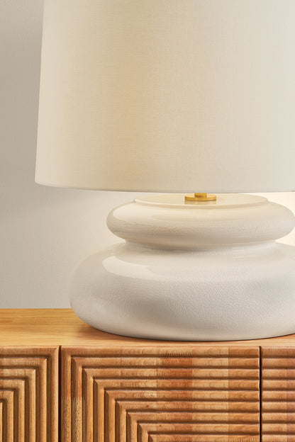Mitzi by Hudson Valley Lighting Pia Table Lamp in Aged Brass / Ceramic Butter Crackle, detail view 5