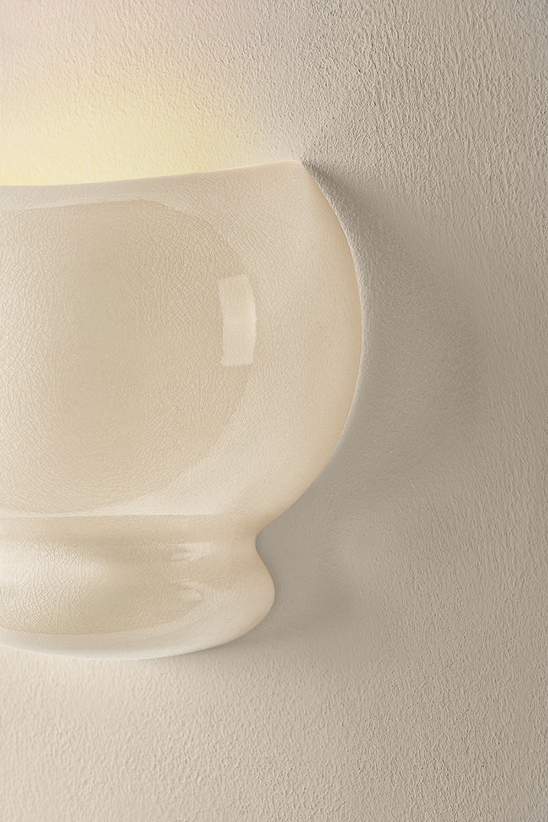 Mitzi by Hudson Valley Lighting Pia Wall Sconce in Aged Brass / Ceramic Butter Crackle, detail view 6