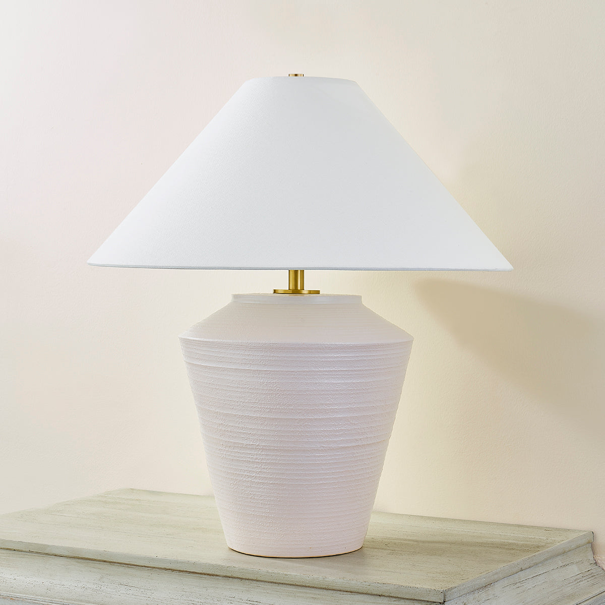 Mitzi by Hudson Valley Lighting Rachie Table Lamp in Aged Brass / Ceramic Whitewash Terracotta, detail view 2