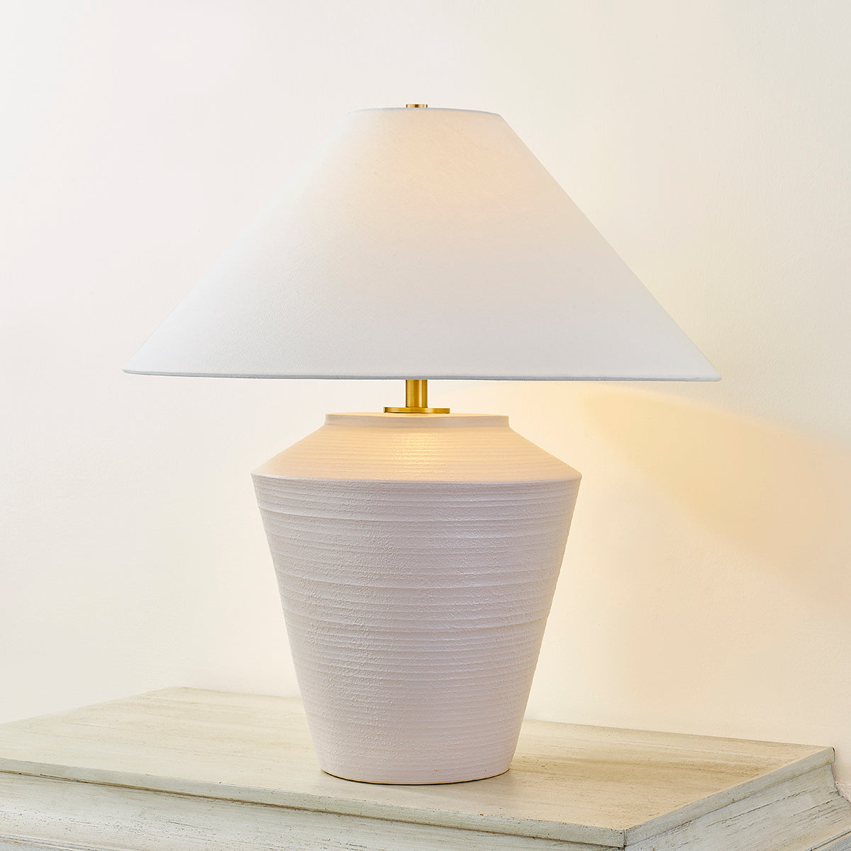 Mitzi by Hudson Valley Lighting Rachie Table Lamp in Aged Brass / Ceramic Whitewash Terracotta, detail view 4