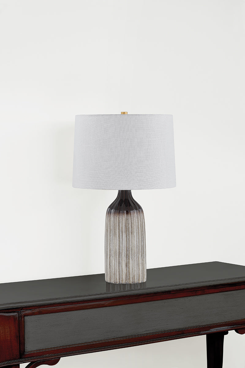 Mitzi by Hudson Valley Lighting Raisa Table Lamp in Aged Brass / Ceramic Affogato, detail view 1
