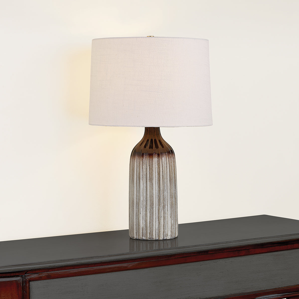 Mitzi by Hudson Valley Lighting Raisa Table Lamp in Aged Brass / Ceramic Affogato, detail view 4