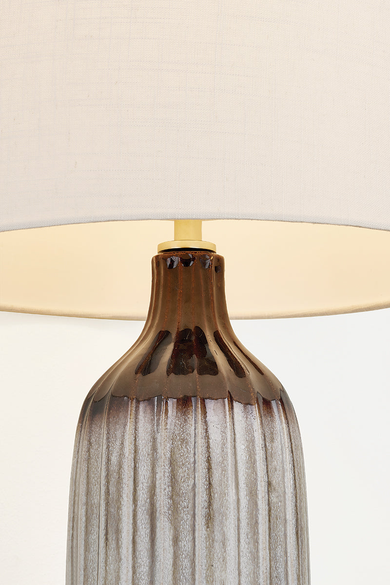 Mitzi by Hudson Valley Lighting Raisa Table Lamp in Aged Brass / Ceramic Affogato, detail view 5