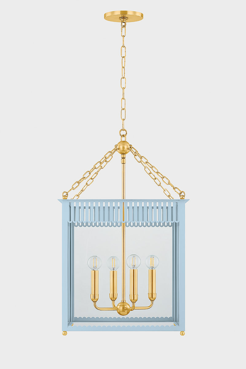 Mitzi by Hudson Valley Lighting Rosalie Large Lantern in Aged Brass / Soft Arctic Blue, detail view 1