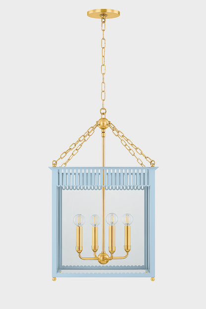 Mitzi by Hudson Valley Lighting Rosalie Large Lantern in Aged Brass / Soft Arctic Blue, detail view 1