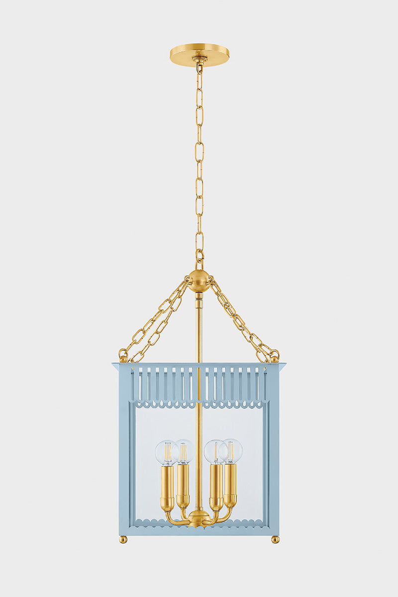 Mitzi by Hudson Valley Lighting Rosalie Small Lantern in Aged Brass / Soft Arctic Blue, detail view 1
