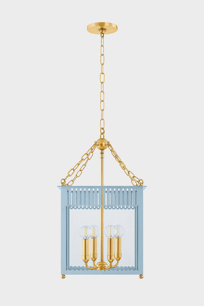 Mitzi by Hudson Valley Lighting Rosalie Small Lantern in Aged Brass / Soft Arctic Blue, detail view 1