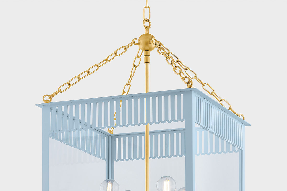Mitzi by Hudson Valley Lighting Rosalie Large Lantern in Aged Brass / Soft Arctic Blue, detail view 2