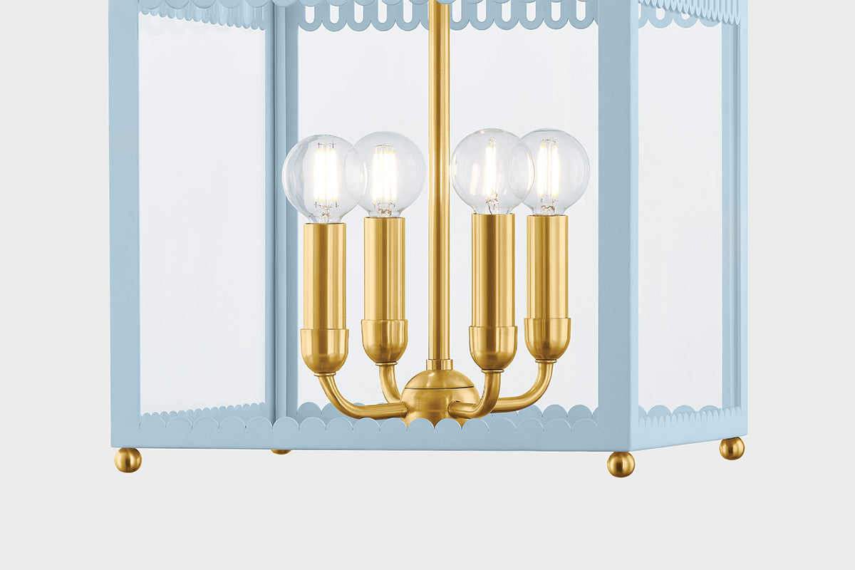 Mitzi by Hudson Valley Lighting Rosalie Small Lantern in Aged Brass / Soft Arctic Blue, detail view 2