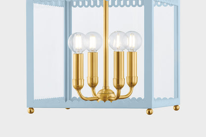 Mitzi by Hudson Valley Lighting Rosalie Small Lantern in Aged Brass / Soft Arctic Blue, detail view 2