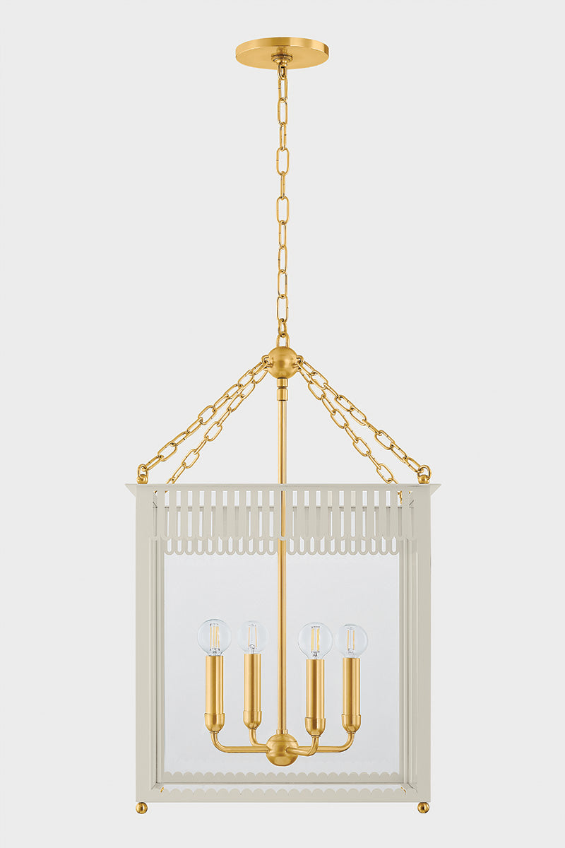 Mitzi by Hudson Valley Lighting Rosalie Large Lantern in Aged Brass / Soft Cream, detail view 1
