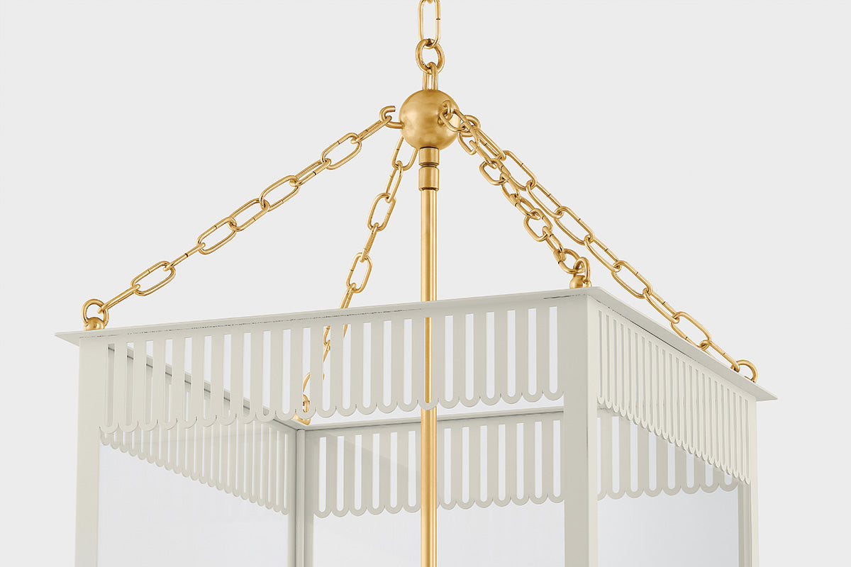 Mitzi by Hudson Valley Lighting Rosalie Large Lantern in Aged Brass / Soft Cream, detail view 2