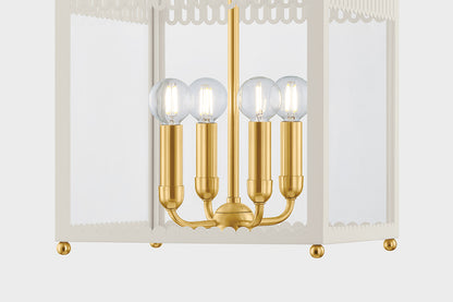 Mitzi by Hudson Valley Lighting Rosalie Small Lantern in Aged Brass / Soft Cream, detail view 2