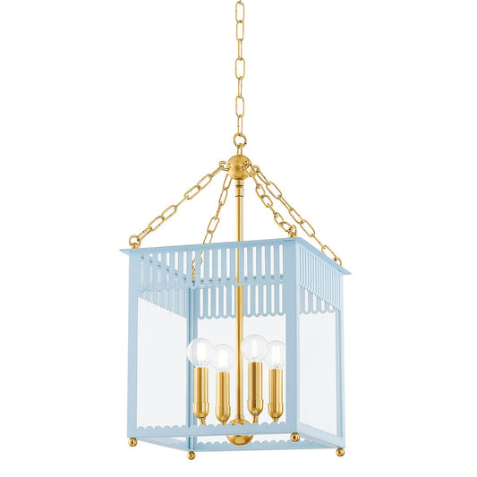 Mitzi by Hudson Valley Lighting Rosalie Small Lantern in Aged Brass / Soft Arctic Blue