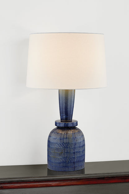 Mitzi by Hudson Valley Lighting Russo Table Lamp in Aged Brass / Ceramic Washed Cobalt, detail view 1