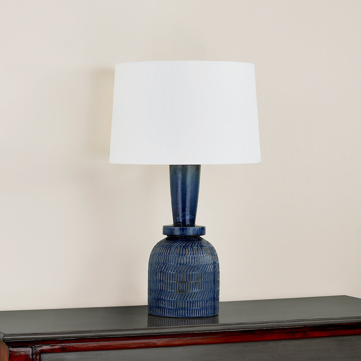 Mitzi by Hudson Valley Lighting Russo Table Lamp in Aged Brass / Ceramic Washed Cobalt, detail view 2