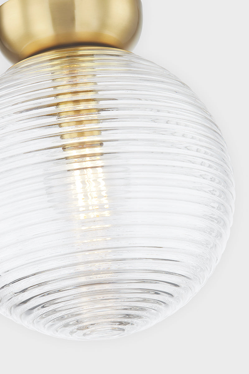 Mitzi by Hudson Valley Lighting Sara Flush Mount in Aged Brass, detail view 2