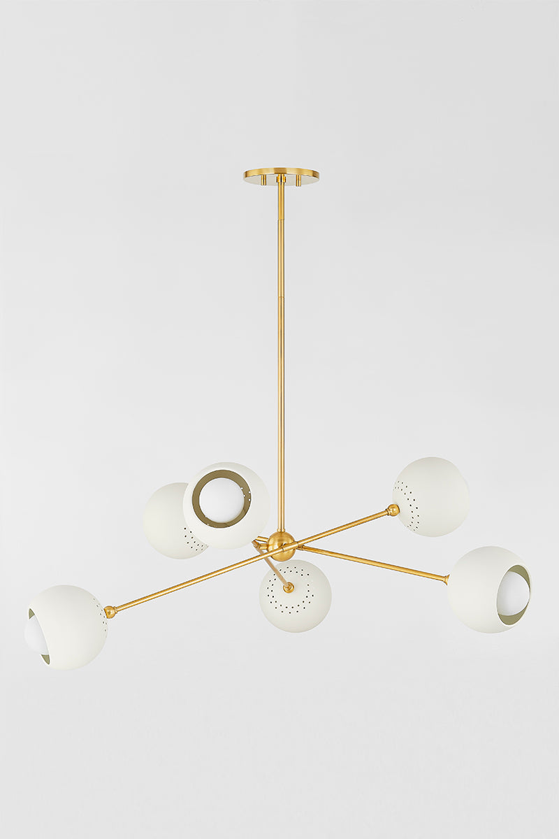 Mitzi by Hudson Valley Lighting Saylor Chandelier in Aged Brass / Soft Cream, detail view 1
