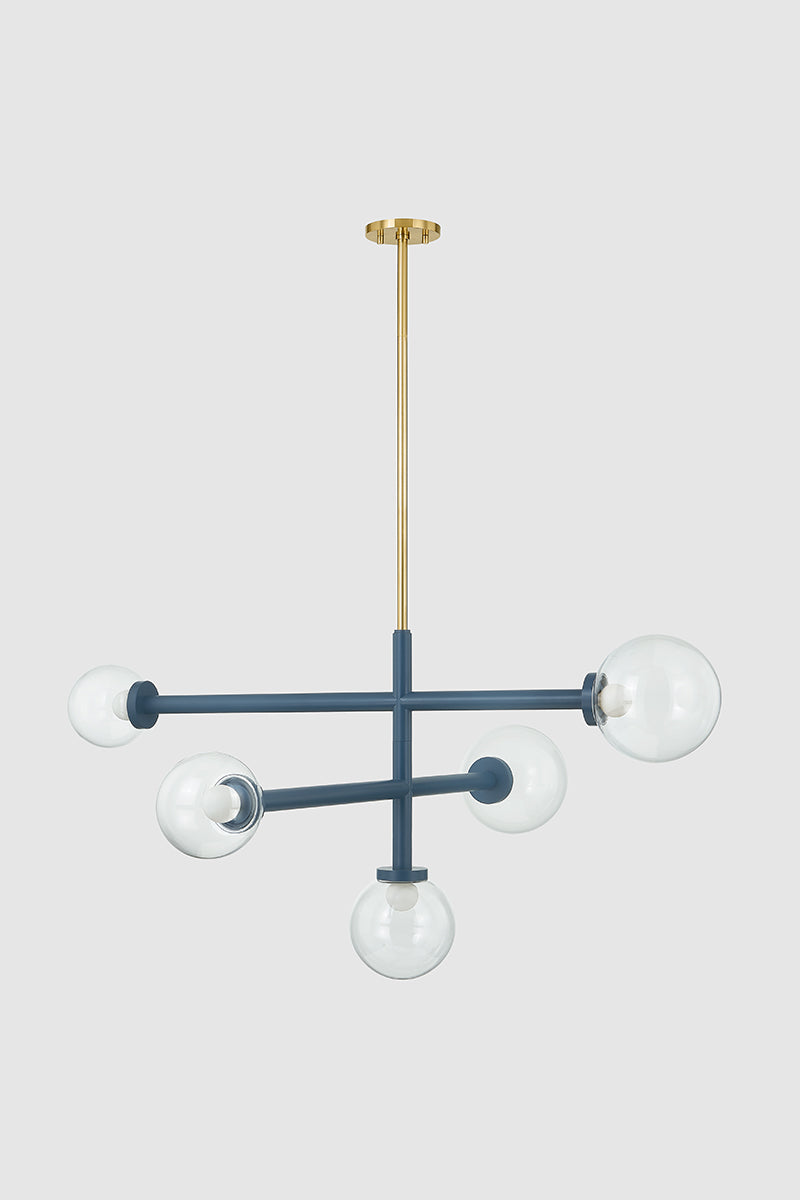 Mitzi by Hudson Valley Lighting Sia Chandelier in Aged Brass / Slate Blue, detail view 1