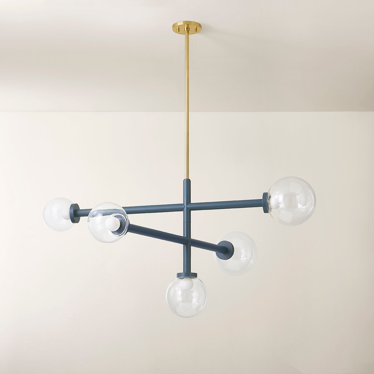 Mitzi by Hudson Valley Lighting Sia Chandelier in Aged Brass / Slate Blue, detail view 2