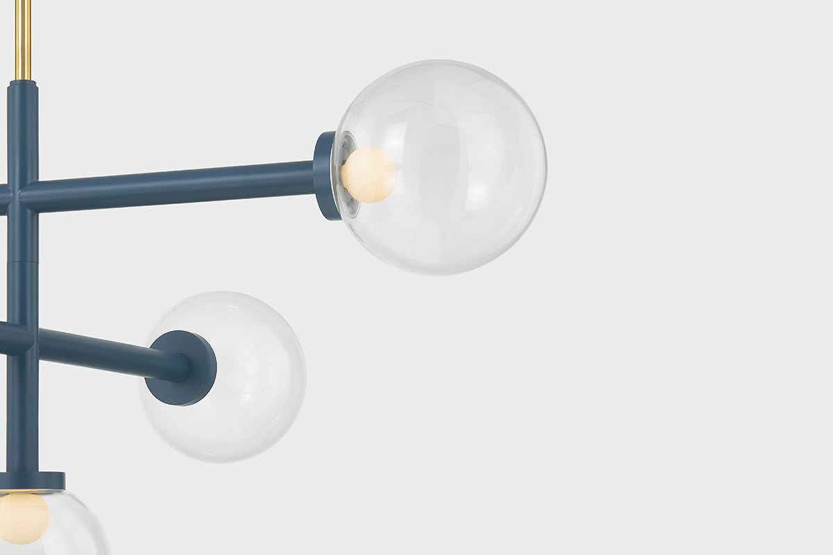 Mitzi by Hudson Valley Lighting Sia Chandelier in Aged Brass / Slate Blue, detail view 3