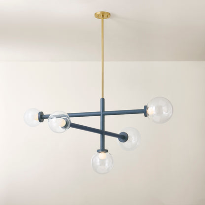 Mitzi by Hudson Valley Lighting Sia Chandelier in Aged Brass / Slate Blue, detail view 4