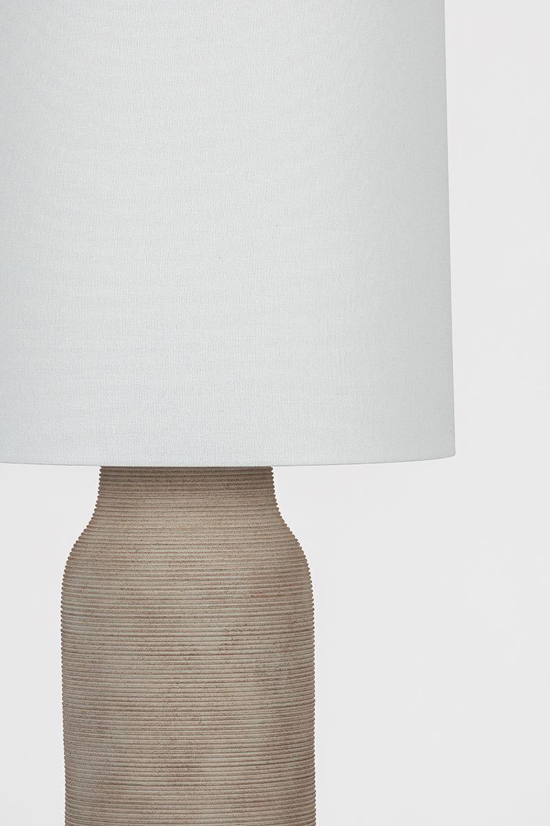 Mitzi by Hudson Valley Lighting Stassi Table Lamp in Aged Brass / Ceramic Stria Terra, detail view 2