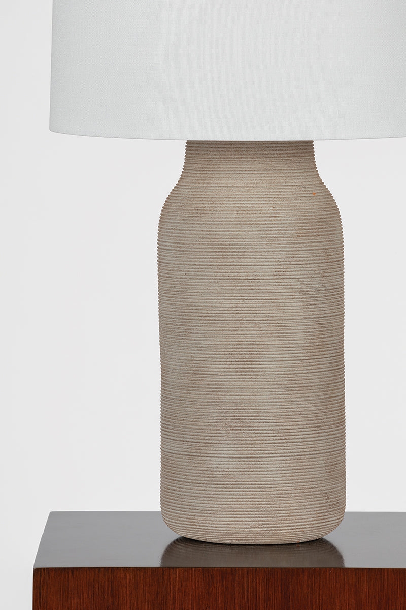 Mitzi by Hudson Valley Lighting Stassi Table Lamp in Aged Brass / Ceramic Stria Terra, detail view 4