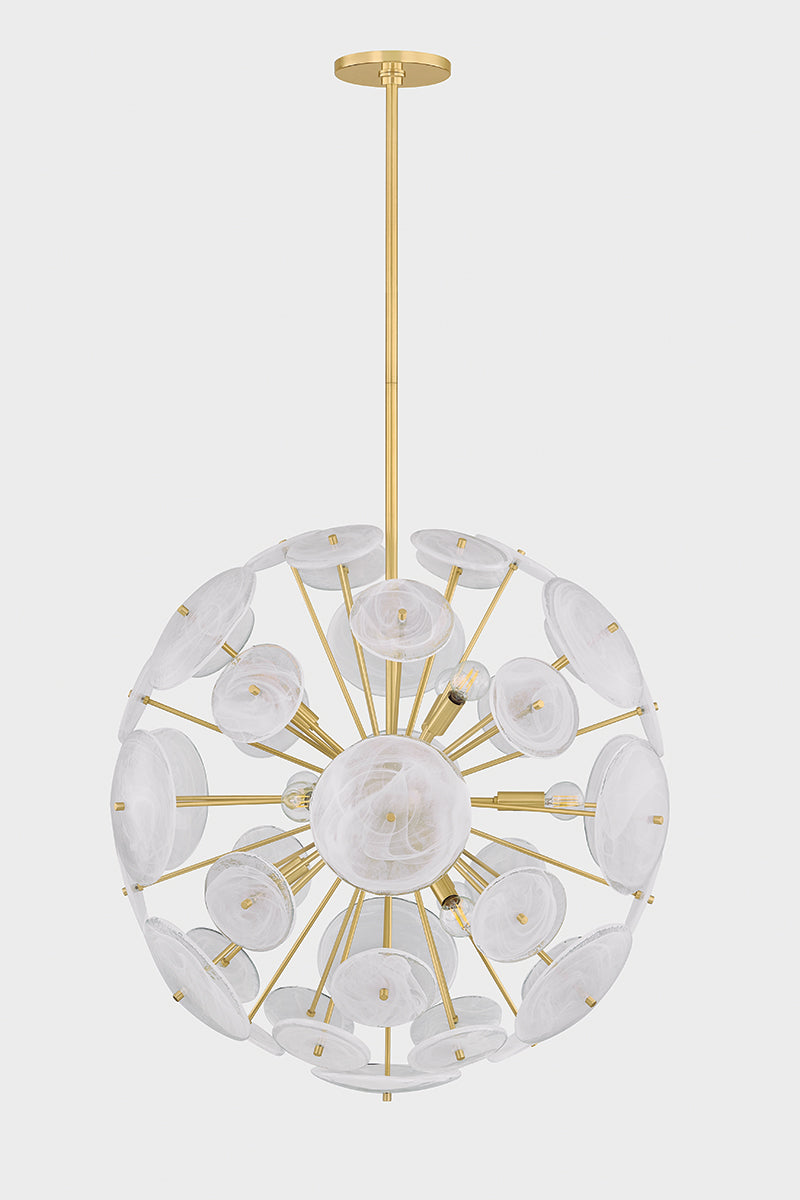 Mitzi by Hudson Valley Lighting Tamara 9-Light Chandelier in Aged Brass, detail view 1