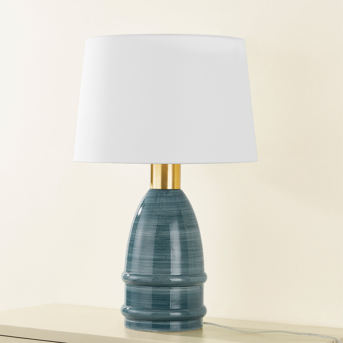 Mitzi by Hudson Valley Lighting Tenley Table Lamp in Aged Brass / Ceramic Inchyra Blue, detail view 2