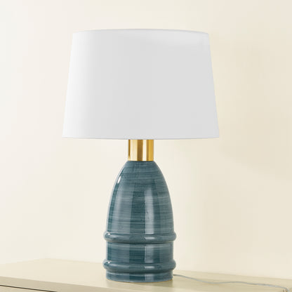 Mitzi by Hudson Valley Lighting Tenley Table Lamp in Aged Brass / Ceramic Inchyra Blue, detail view 2