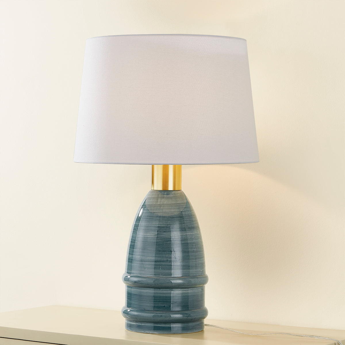 Mitzi by Hudson Valley Lighting Tenley Table Lamp in Aged Brass / Ceramic Inchyra Blue, detail view 4