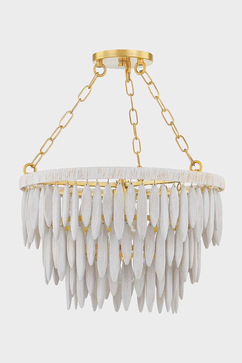 Mitzi by Hudson Valley Lighting Tiffany 1-Light Chandelier in Aged Brass / Textured Cream, detail view 1
