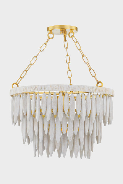 Mitzi by Hudson Valley Lighting Tiffany 1-Light Chandelier in Aged Brass / Textured Cream, detail view 1