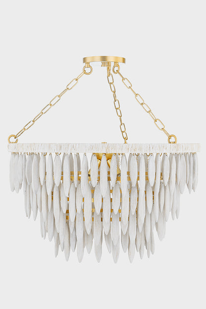 Mitzi by Hudson Valley Lighting Tiffany 4-Light Chandelier in Aged Brass / Textured Cream, detail view 1