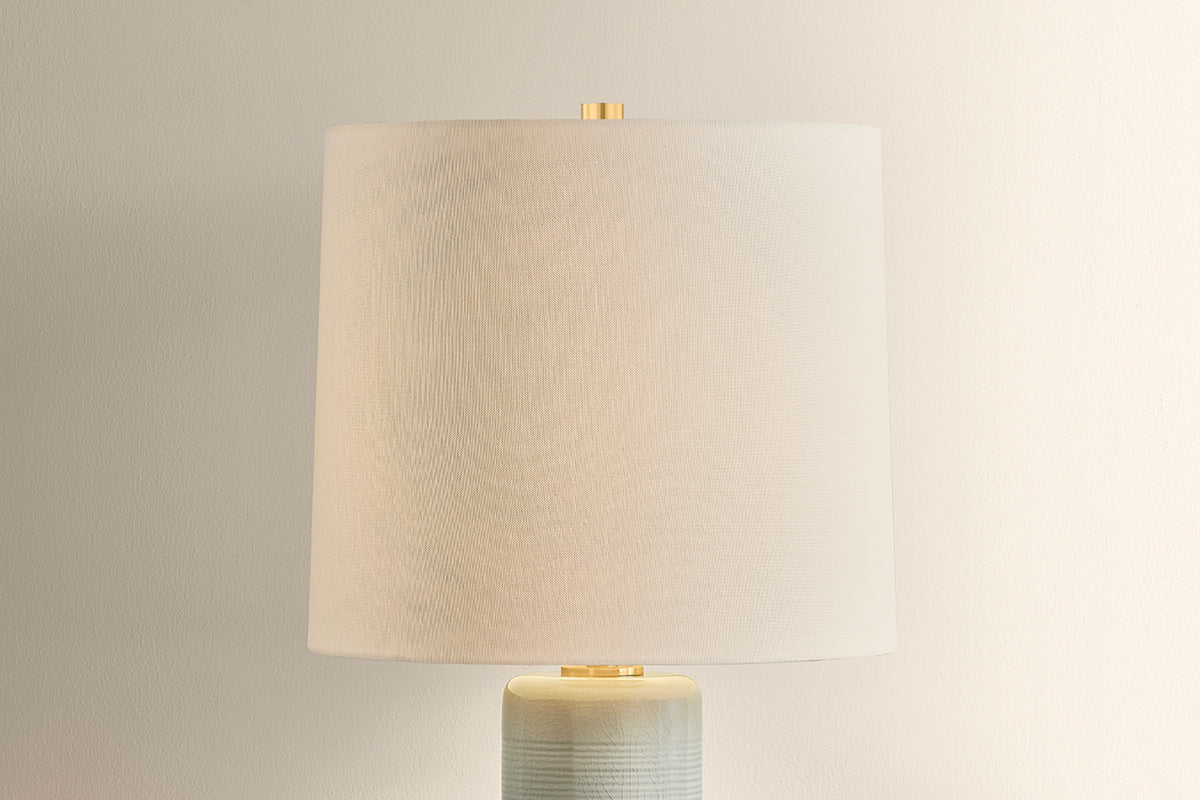 Mitzi by Hudson Valley Lighting Tuva Table Lamp in Aged Brass / Ceramic Silver Lake, detail view 1