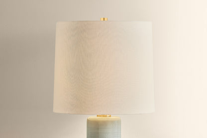Mitzi by Hudson Valley Lighting Tuva Table Lamp in Aged Brass / Ceramic Silver Lake, detail view 1