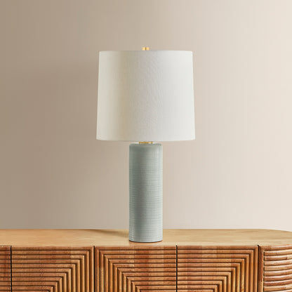 Mitzi by Hudson Valley Lighting Tuva Table Lamp in Aged Brass / Ceramic Silver Lake, detail view 2