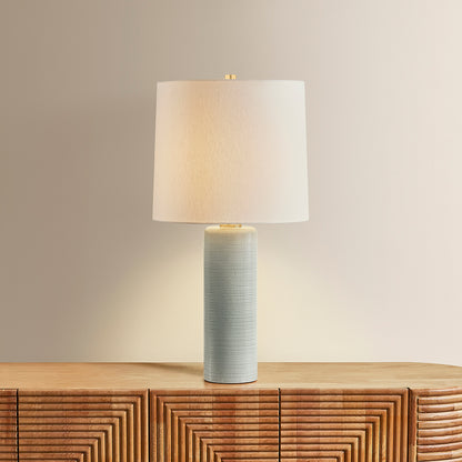 Mitzi by Hudson Valley Lighting Tuva Table Lamp in Aged Brass / Ceramic Silver Lake, detail view 4