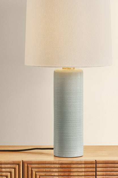 Mitzi by Hudson Valley Lighting Tuva Table Lamp in Aged Brass / Ceramic Silver Lake, detail view 5