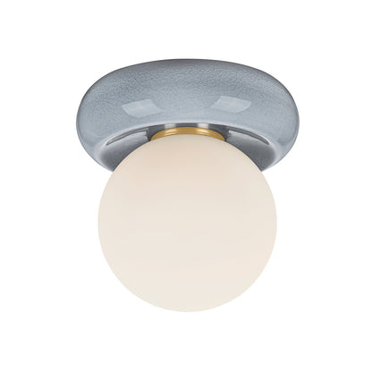 Mitzi by Hudson Valley Lighting Tyra Flush Mount in Aged Brass / Ceramic Frost Crackle