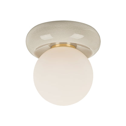 Mitzi by Hudson Valley Lighting Tyra Flush Mount in Aged Brass / Ceramic Ivory Crackle