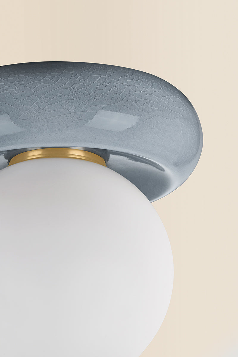 Mitzi by Hudson Valley Lighting Tyra Flush Mount in Aged Brass / Ceramic Frost Crackle, detail view 1