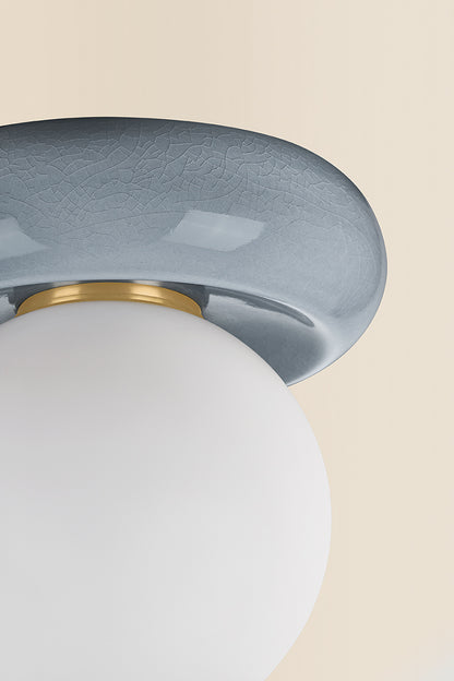 Mitzi by Hudson Valley Lighting Tyra Flush Mount in Aged Brass / Ceramic Frost Crackle, detail view 1
